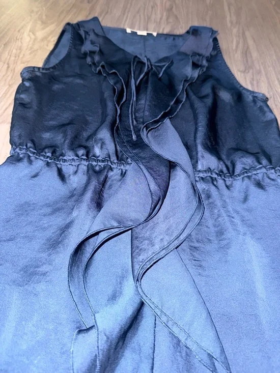 Banana Republic Navy Satin Ruffle Tie-Front Blouse - Picture 2 of 5